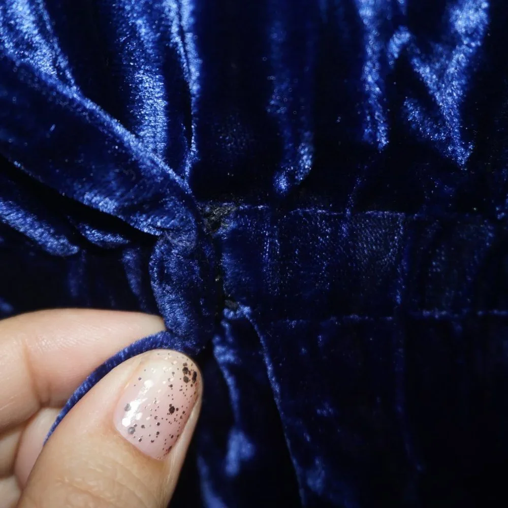 Vintage 70s Halston Bergdorf Goodman Midnight Navy Crushed Velvet Wrap Dress - Picture 5 of 10